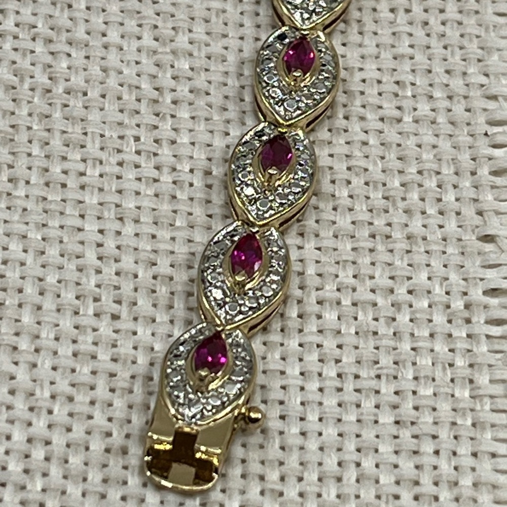 Vintage Gold-Over-Sterling Ruby & Diamond Accent Bracelet - 7.25” - Picture 5 of 17